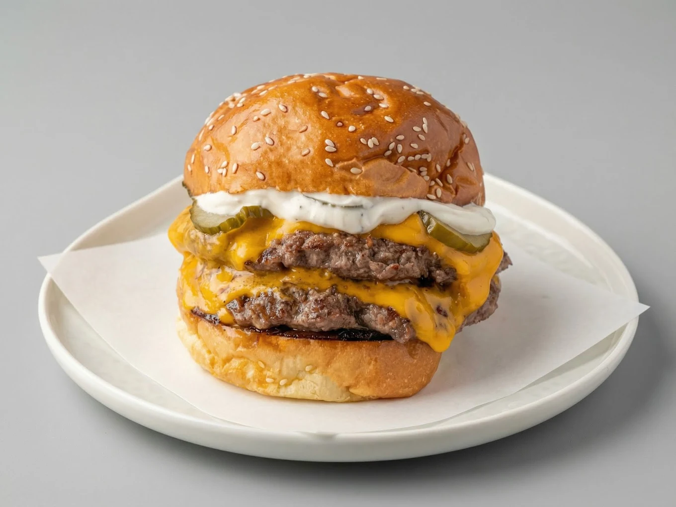 Classic double cheeseburger with pickles